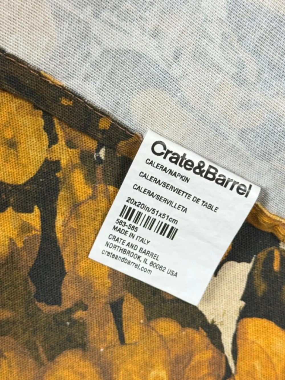 8 Crate & Barrel Cotton Napkins 20 in Square Autumn Gold and Brown Thanksgiving